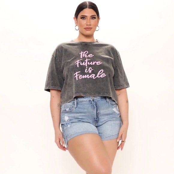 Fashion Nova Pants - City Queen High Waist Flip Cuff Denim Shorts - Light Blue Wash